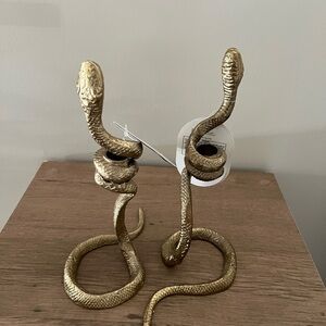 Set of 2 Gold Snake Taper Candle Holders